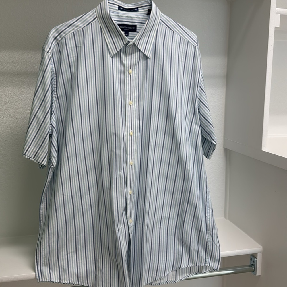 Austin Reed Men’s XL Short Sleeve Button Down 100% Cotton  Blue Striped Shirt‎ - Picture 12 of 12